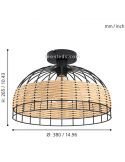 Plafón de techo LED rattan Anwick 38Cm 1XE27 | Lámpara madera de Eglo Iluminación | LeonLeds Iluminación