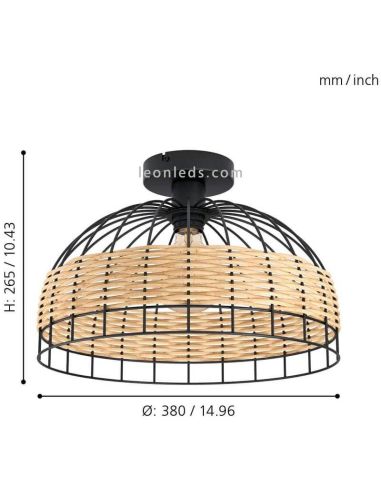 Plafonnier LED rotin Anwick 38Cm 1XE27 | Lampe en bois de Eglo Iluminación | Éclairage LeonLeds