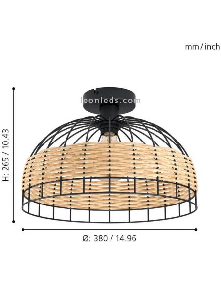 Plafón de techo LED rattan Anwick 38Cm 1XE27 | Lámpara madera de Eglo Iluminación | LeonLeds Iluminación
