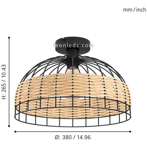 Plafón de techo LED rattan Anwick 38Cm 1XE27 | Lámpara madera de Eglo Iluminación | LeonLeds Iluminación