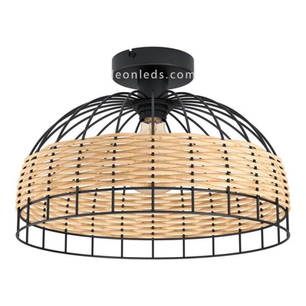 Plafonnier LED rotin Anwick 38Cm 1XE27 | Plafonnier Vintage de Eglo Iluminación | Éclairage LeonLeds
