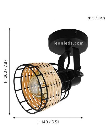 Aplique LED rattan Anwick 1 11,5Cm 1XE27 | Aplique madera de Eglo Iluminación | LeonLeds Iluminación