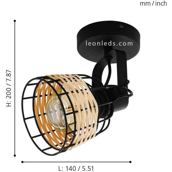 Aplique LED rattan Anwick 1 11,5Cm 1XE27 | Aplique madera de Eglo Iluminación | LeonLeds Iluminación