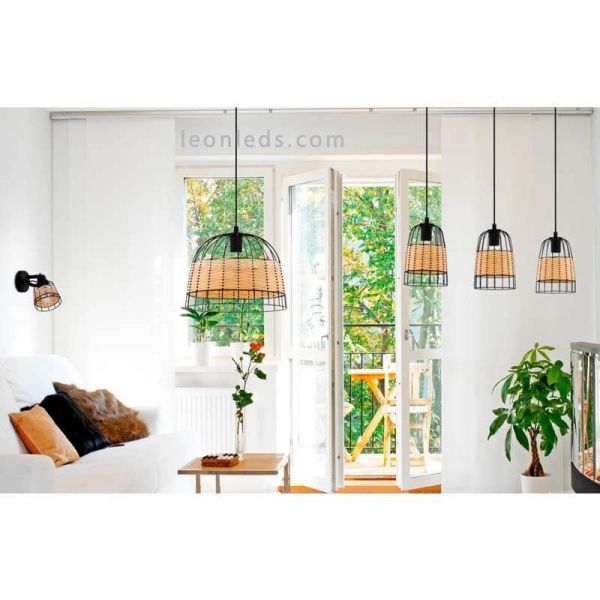 Aplique LED rattan Anwick 1 11,5Cm 1XE27 | Aplique marrón y acero de Eglo Iluminación | LeonLeds Iluminación