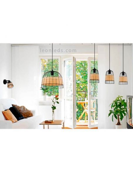 Lámpara de techo LED rattan Anwick 50Cm 1XE27 | Lámpara de yute acero de Eglo Iluminación | LeonLeds Iluminación