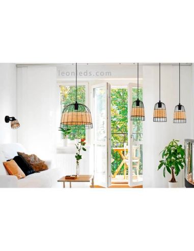 Lámpara de techo colgante LED rattan Anwick 37Cm 1XE27 | Lámpara natural marrón de Eglo Iluminación | LeonLeds Iluminación