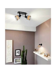 Réglette LED en rotin et acier Anwick 1 2XE27 | Bande de plafond vintage d'Eglo Iluminación | Éclairage LeonLeds 2