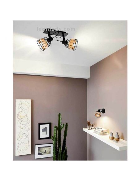 Regleta LED rattan y acero Anwick 1 2XE27 | Aplique yute mimbre de Eglo Iluminación | LeonLeds Iluminación