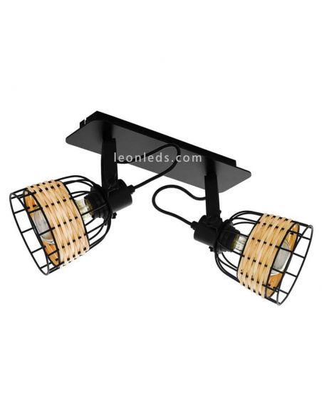 Regleta LED rattan y acero Anwick 1 2XE27 | Regleta vintage de techo de Eglo Iluminación | LeonLeds Iluminación