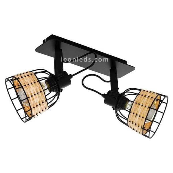 Regleta LED rattan y acero Anwick 1 2XE27 | Regleta vintage de techo de Eglo Iluminación | LeonLeds Iluminación