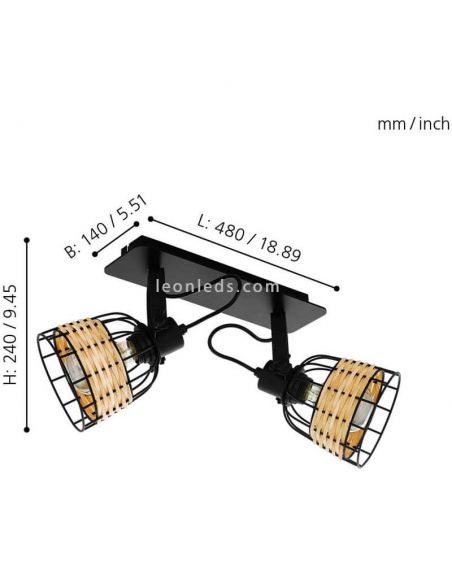 Fita LED de vime e aço Anwick 1 2XE27 | Tira de madeira Eglo Iluminación | Leon Iluminação LED
