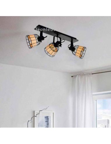 Regleta LED rattan y acero Anwick 1 3XE27 | Aplique yute mimbre de Eglo Iluminación | LeonLeds Iluminación