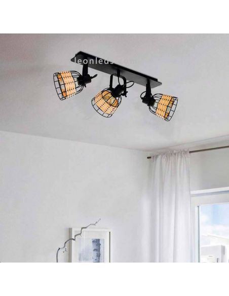 Réglette LED en rotin et acier Anwick 1 3XE27 | Applique en jute et osier de Eglo Iluminación | Éclairage LeonLeds