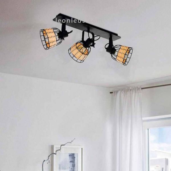 Regleta LED rattan y acero Anwick 1 3XE27 | Aplique yute mimbre de Eglo Iluminación | LeonLeds Iluminación