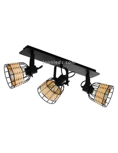 Regleta LED rattan y acero Anwick 1 3XE27 | Regleta vintage de techo de Eglo Iluminación | LeonLeds Iluminación