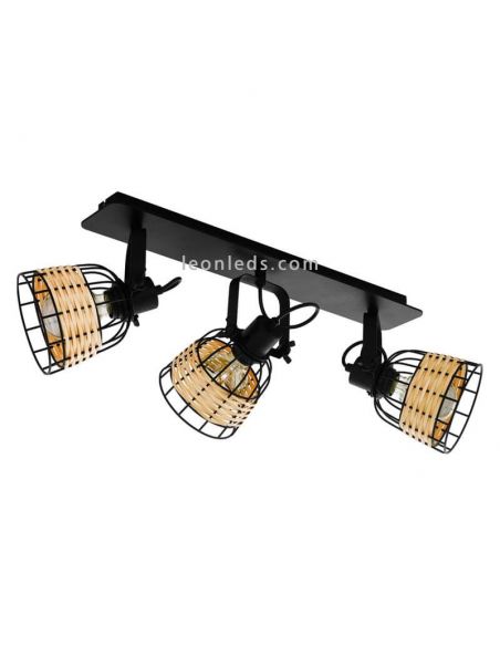 Regleta LED rattan y acero Anwick 1 3XE27 | Regleta vintage de techo de Eglo Iluminación | LeonLeds Iluminación