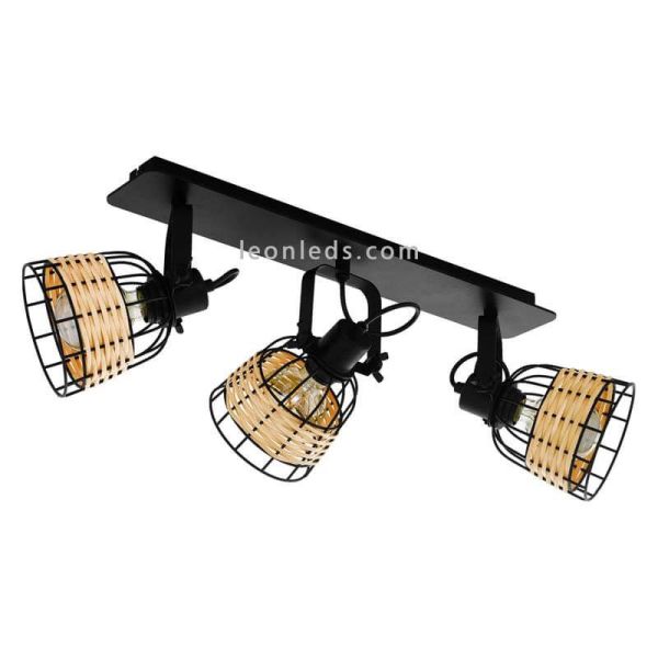 Regleta LED rattan y acero Anwick 1 3XE27 | Regleta vintage de techo de Eglo Iluminación | LeonLeds Iluminación