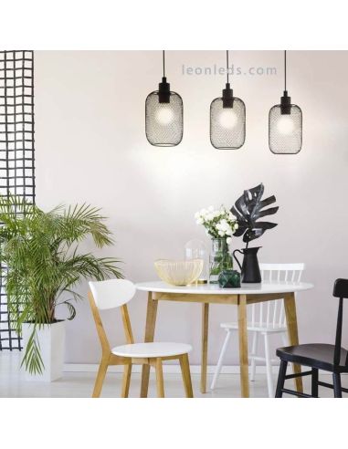 Wrington 3XE27 Lâmpada de teto de arame LED | Candeeiro de aço preto da Eglo Iluminación | Leon Iluminação LED