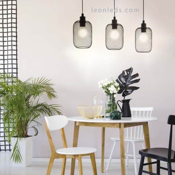 Lámpara de techo LED alambre Wrington 3XE27 | Lámpara color negro acero de Eglo Iluminación | LeonLeds Iluminación