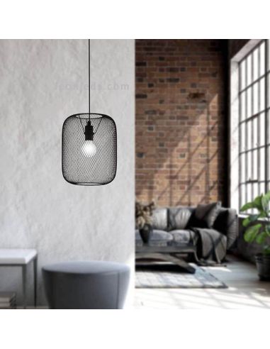 Lámpara de techo colgante LED rejilla Wrington 1XE27 | Lámpara color negro acero de Eglo Iluminación | LeonLeds Iluminación