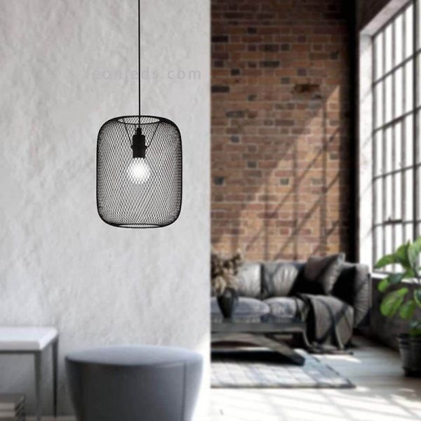 Lámpara de techo colgante LED rejilla Wrington 1XE27 | Lámpara color negro acero de Eglo Iluminación | LeonLeds Iluminación
