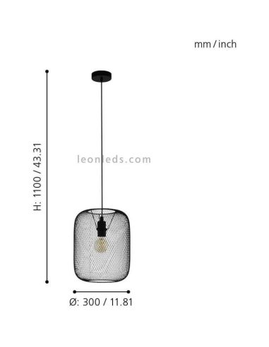Lámpara de techo colgante LED rejilla Wrington 1XE27 | Lámpara color negro acero de Eglo Iluminación | LeonLeds Iluminación