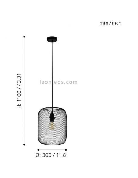 Suspension à grille LED Wrington 1XE27 | Lampe en acier noir de Eglo Iluminación | Éclairage LeonLeds