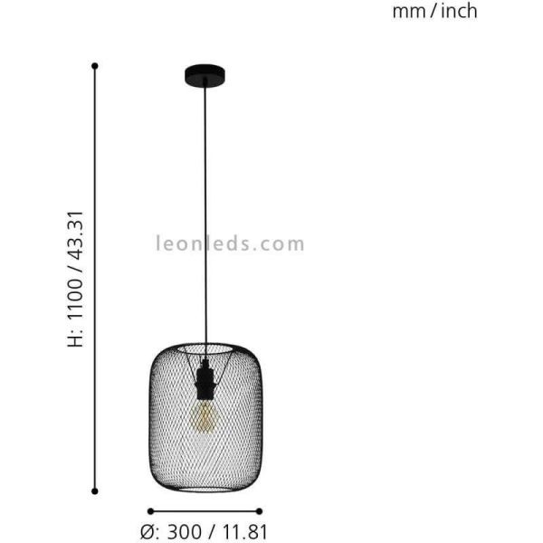 Lámpara de techo colgante LED rejilla Wrington 1XE27 | Lámpara color negro acero de Eglo Iluminación | LeonLeds Iluminación