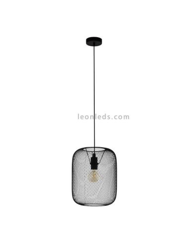 Lámpara de techo colgante LED rejilla Wrington 1XE27 | Lámpara industrial de techo de Eglo Iluminación | LeonLeds Iluminación