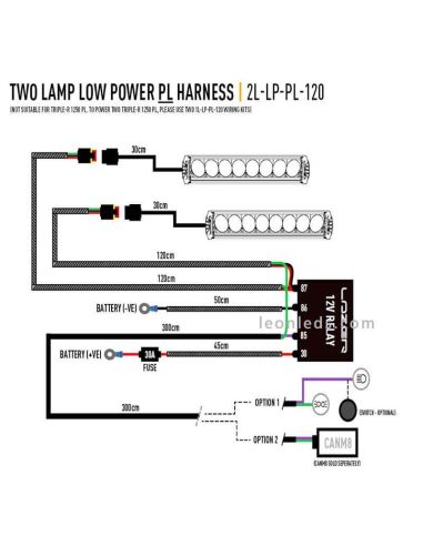 Esquema conexión Cableado para instalar 2 Barras de LED con luz de posición 2L-LP-PL -120 5060404994683 | LeonLeds