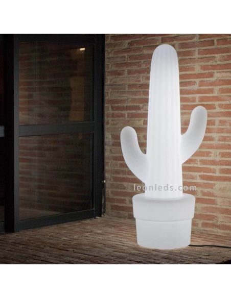 Lámpara de pie LED para exterior Kaktus| Lámpara de PVC cactus blanco con bateria | LeonLeds Iluminación