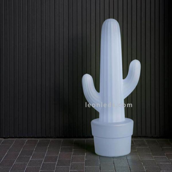 Lámpara de pie LED para exterior Kaktus| Lámpara de PVC cactus blanco con bateria RGB | LeonLeds Iluminación