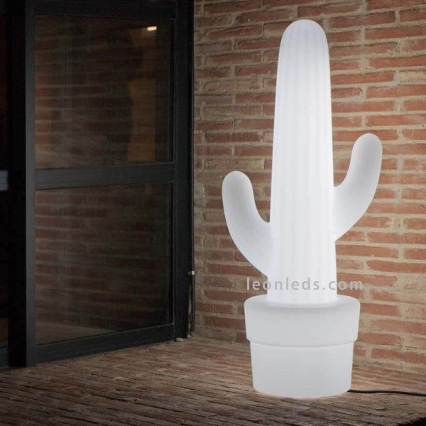 Candeeiro de chão exterior LED Kaktus| Candeeiro de cacto branco em PVC com pilha | Leon Iluminação LED