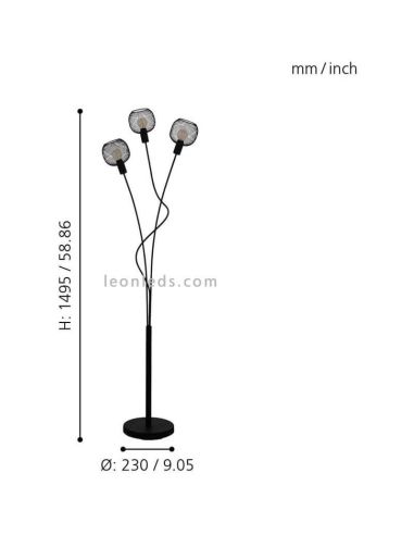Luminária de pé grade LED Wrington 3XE14 | Candeeiro de aço preto da Eglo Iluminación | Leon Iluminação LED
