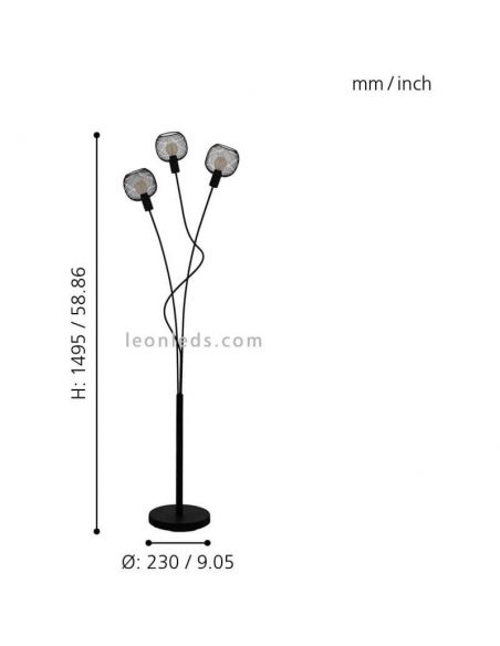 Luminária de pé grade LED Wrington 3XE14 | Candeeiro de aço preto da Eglo Iluminación | Leon Iluminação LED