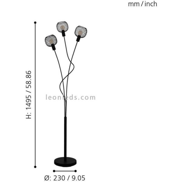 Luminária de pé grade LED Wrington 3XE14 | Candeeiro de aço preto da Eglo Iluminación | Leon Iluminação LED