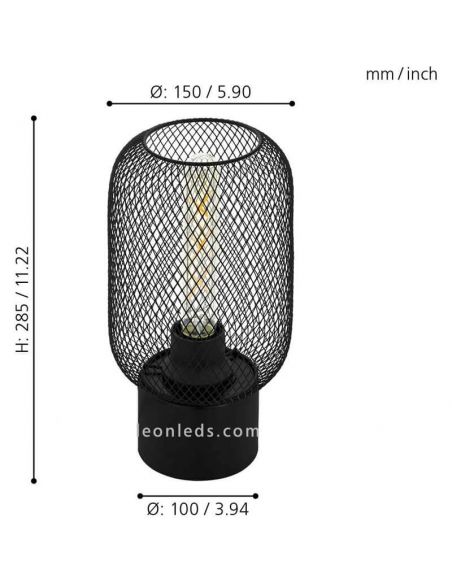 Lámpara de mesita LED rejilla Wrington 1 1XE14 | Lámpara color negro acero de Eglo Iluminación | LeonLeds Iluminación