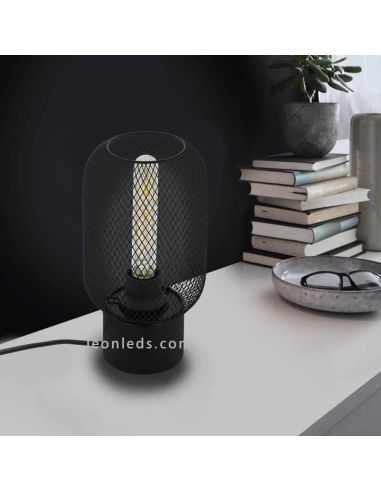 Lámpara de mesita LED rejilla Wrington 1 1XE14 | Lámpara globos negra de Eglo Iluminación | LeonLeds Iluminación