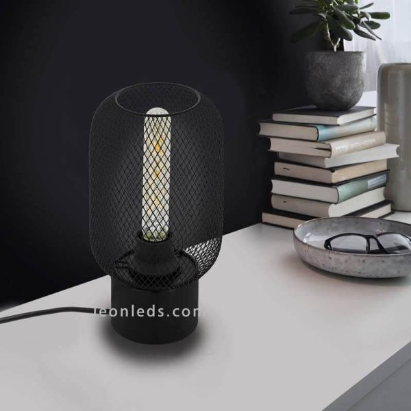 Lampe de table LED à grille Wrington 1 1XE14 | Lampe globe noire de Eglo Iluminación | Éclairage LeonLeds