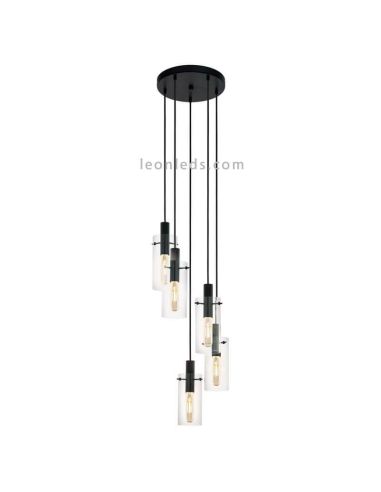 Lámpara de techo LED de cristal cilíndrico Montefino 5XE27 | Lámpara clásica de techo de Eglo Iluminación | LeonLeds Iluminación