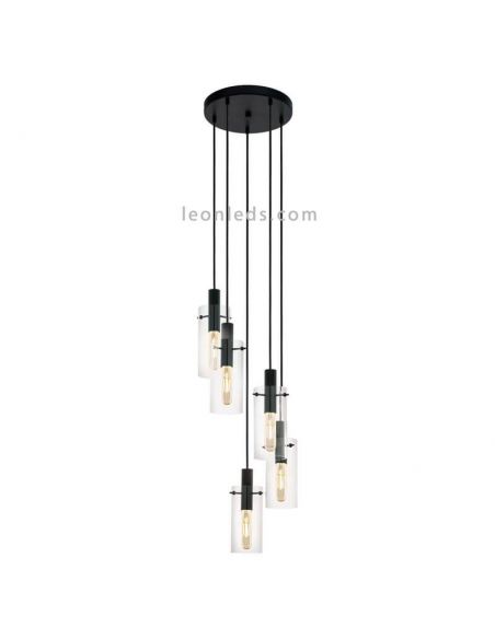 Lámpara de techo LED de cristal cilíndrico Montefino 5XE27 | Lámpara clásica de techo de Eglo Iluminación | LeonLeds Iluminación