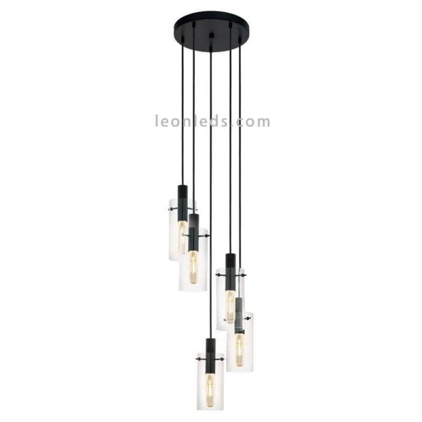 Lámpara de techo LED de cristal cilíndrico Montefino 5XE27 | Lámpara clásica de techo de Eglo Iluminación | LeonLeds Iluminación