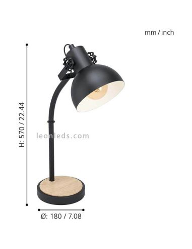 Lampe de table à LED Lubenham 1XE27 | Spot hotte en acier noir par Eglo Iluminación | Éclairage LeonLeds