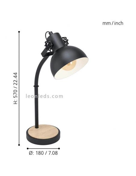 Lámpara de sobremesa LED Lubenham 1XE27 | Foco negro campana acero de Eglo Iluminación | LeonLeds Iluminación