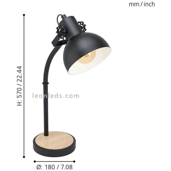 Lámpara de sobremesa LED Lubenham 1XE27 | Foco negro campana acero de Eglo Iluminación | LeonLeds Iluminación