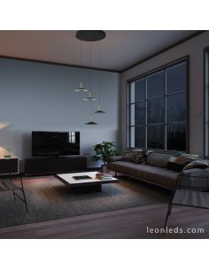 Lámpara Colgante LED Cuero Negro y Latón 32W 3000K 2360Lm Orion 7476 | LeonLeds 2