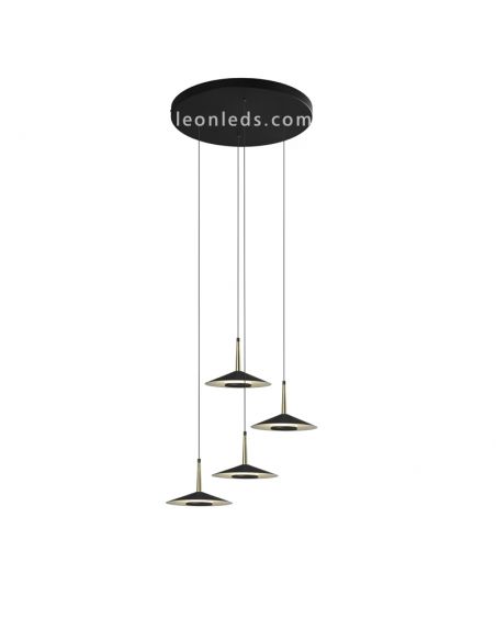 Lámpara Colgante LED Cuero Negro y Latón 32W 3000K 2360Lm Orion 7476 | LeonLeds