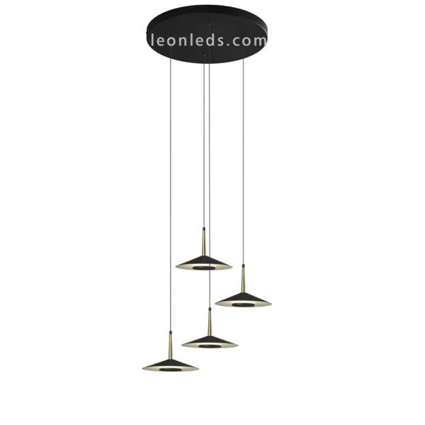 Lámpara Colgante LED Cuero Negro y Latón 32W 3000K 2360Lm Orion 7476 | LeonLeds