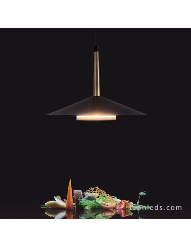 Lámpara Colgante LED Cuero Negro y Latón 32W 3000K 2360Lm Orion 7476 | LeonLeds