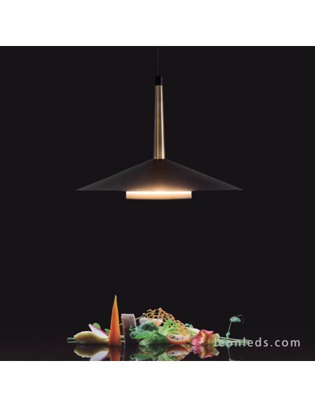 Lámpara Colgante LED Cuero Negro y Latón 32W 3000K 2360Lm Orion 7476 | LeonLeds